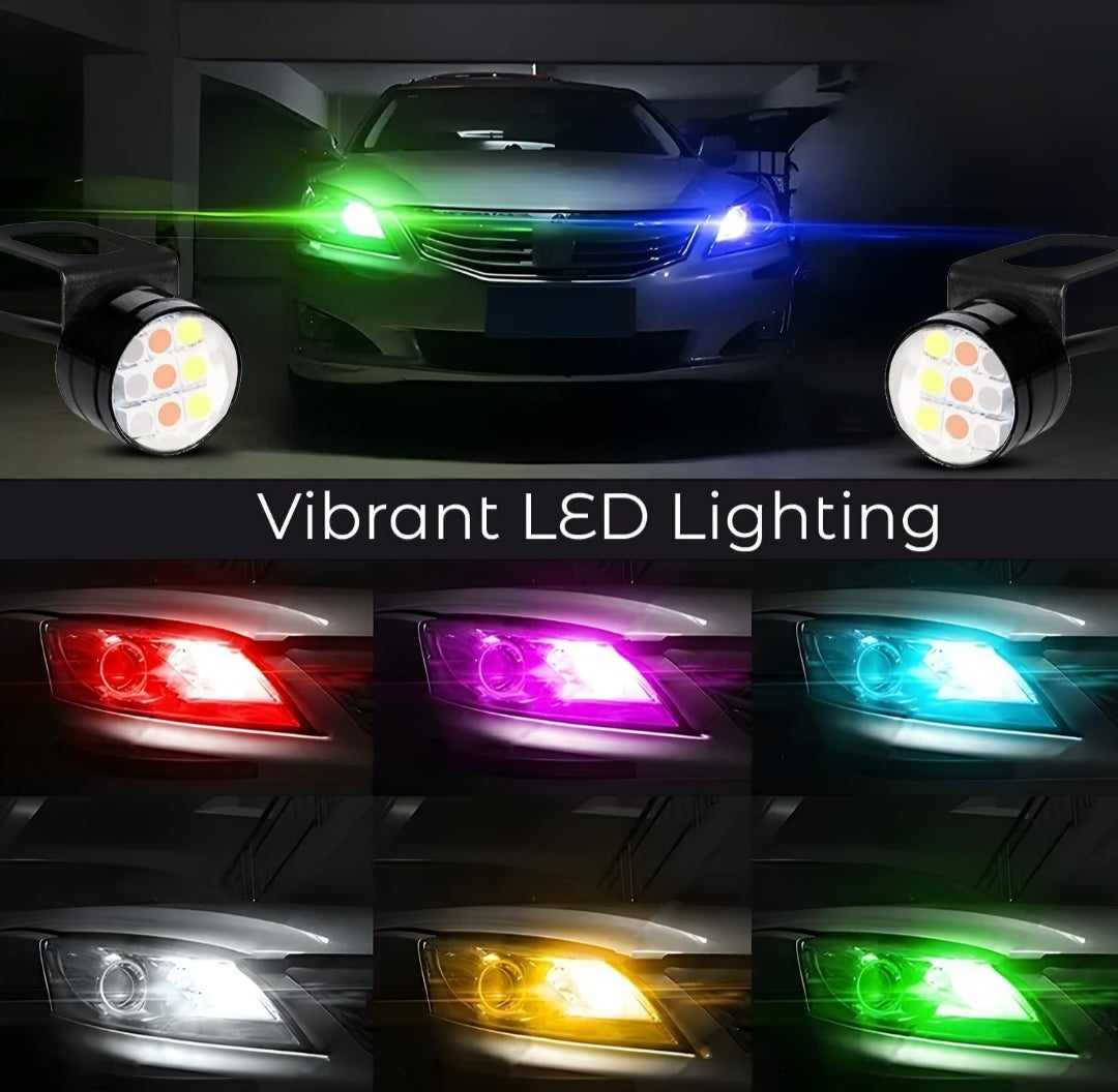 9 LED Super Bright Round Multicolor parking Bulb for Car Bike Motorcycle (18 W, Set of 2)