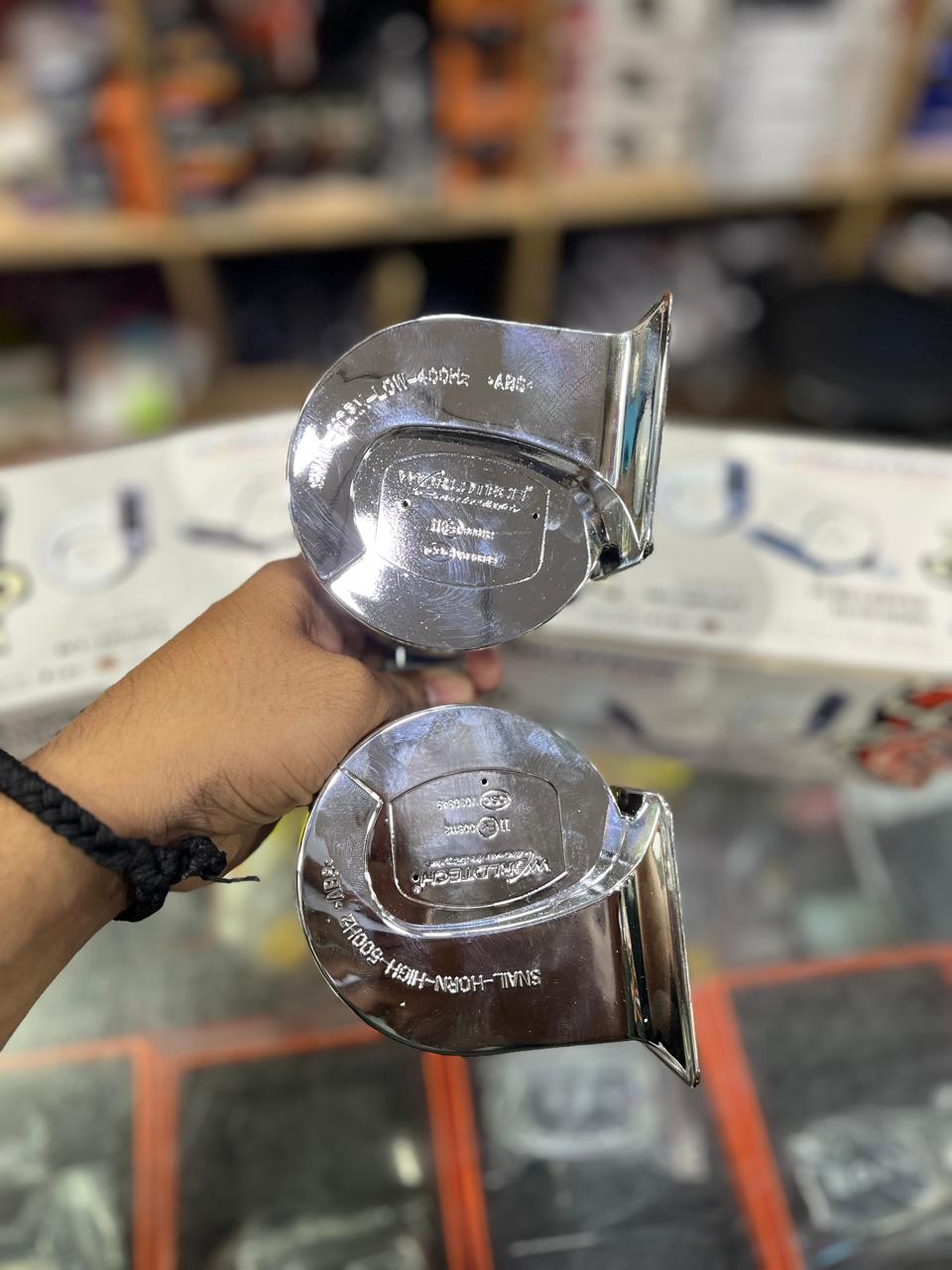 Worldtech metal silver horn with free wire (2 piece)