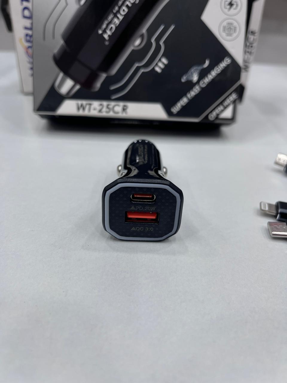 Worldtech 3 in 1 fast car charger (2 year guarantee)